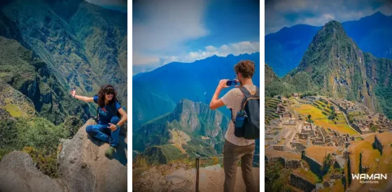 fotos de turistas disfrutando huaynapicchu, montaña machu picchu y machu picchu