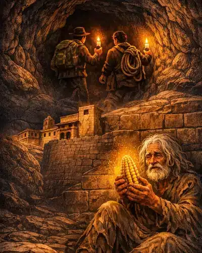 Mythical explorers inside a forbidden cave