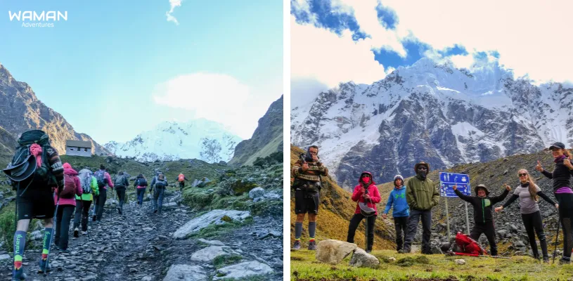 ¿Qué es el Salkantay trek?-Excursionistas disfrutando del Nevado Salkantay