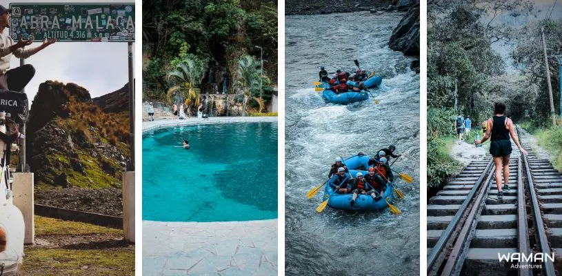Atractivos que tiene el inca jungle como las aguas termales de cocalmayo, rio vilcanota, selva cusqueña y el abra Malaga.