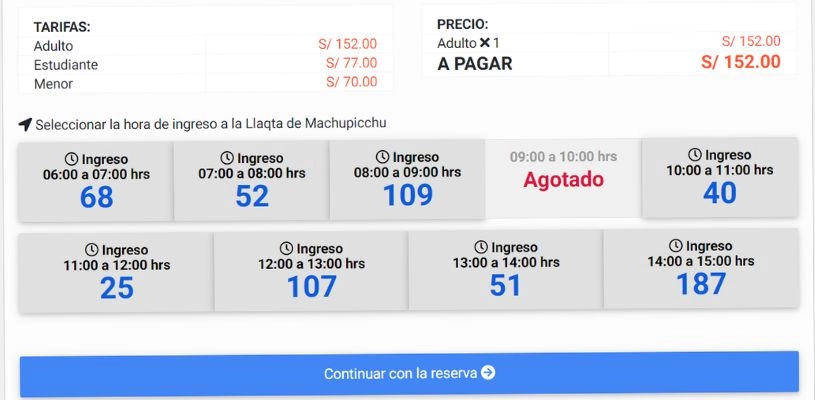 Boleto a Machupicchu, disponibilidad