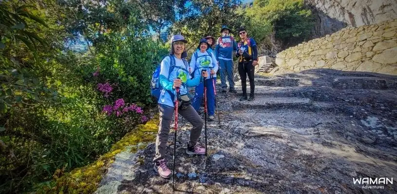 Travelers heading towards Machu Picchu during the Inca Jungle
