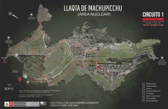 Mapa del circuito de 1 de Machu Picchu