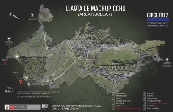 Mapa del circuito 2 de Machu Picchu