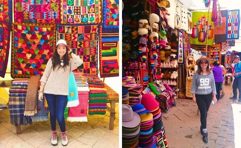 Turistas disfrutan de un día encantador en el mercado de Pisac.