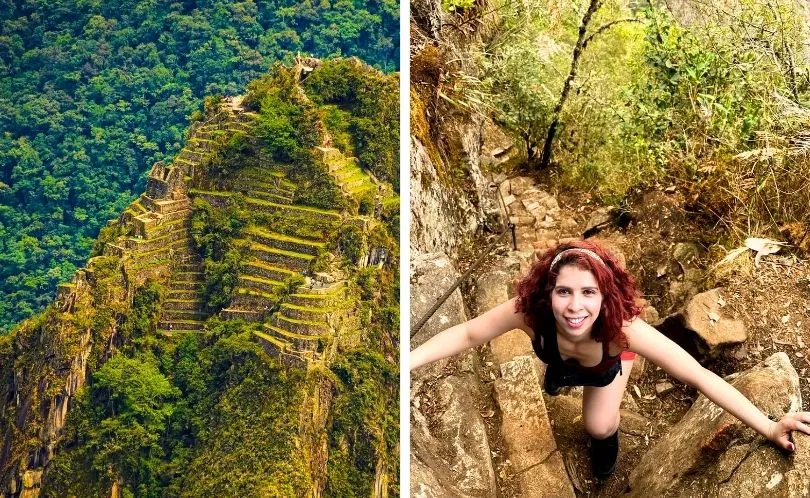 La turista sube a la montaña Huayna Picchu con la tranquilidad que es seguro Machu Picchu.