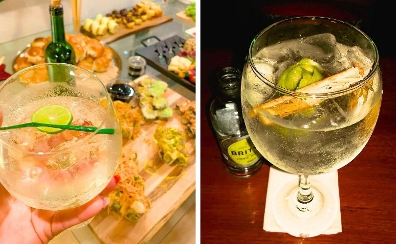 Pisco Tonic served over ice with lime in a tall glass