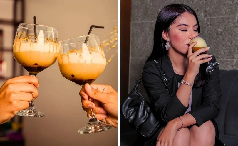 Creamy brown Algarrobina cocktail made with pisco and algarrobina syrup