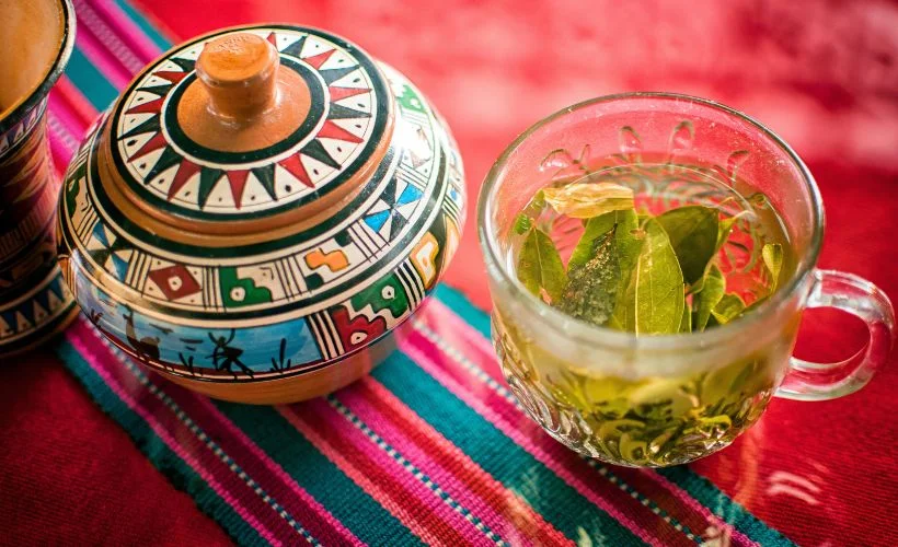 Cup of coca-leaf tea served in the Peruvian Andes