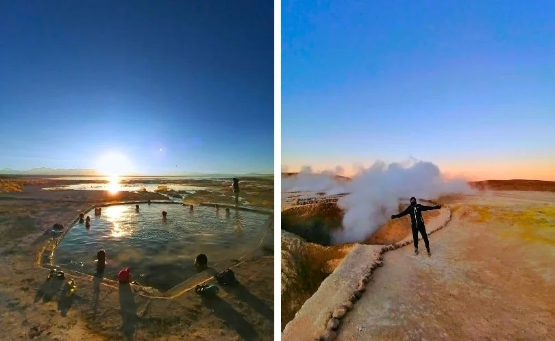 En tu viaje a Uyuni, puedes visitar los géiseres y relajarte en las aguas termales.