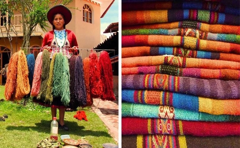 A weaver in Chinchero, Cusco, prepares alpaca, sheep, and vicuña wool for dyeing. The natural light highlights the soft fibers used in Sacred Valley textiles.