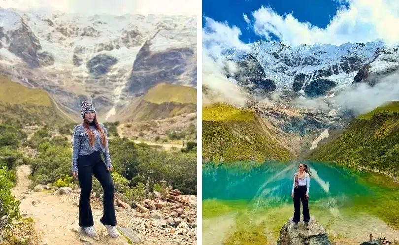 Las turistas visitaron la Laguna Humantay, uno de los lagos en Cusco.
