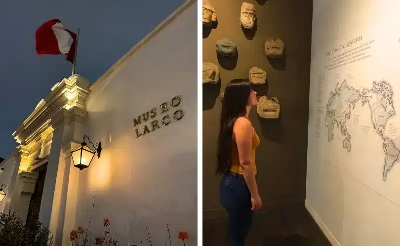 Exhibition room in a colonial museum in Lima displaying religious art, historic manuscripts, and sculptures that illustrate the complexity of Peru’s colonial period.