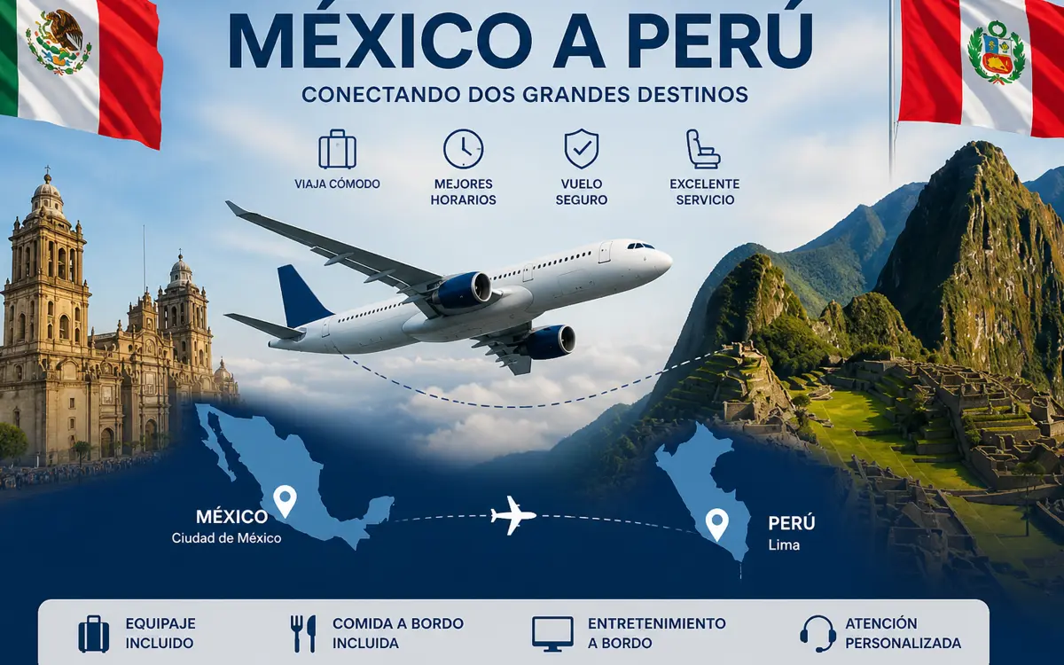 Mapa aéreo que representa el viaje de México a Perú