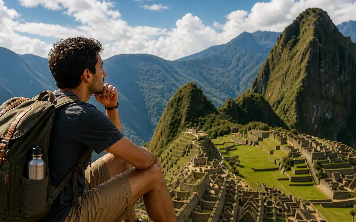 Viajero independiente con mochila durante una ruta flexible por Perú