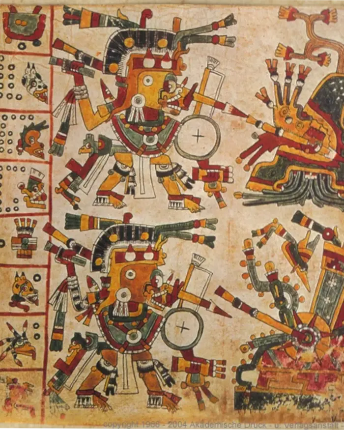 Representación de Tlahuizcalpantecuhtli en estilo códice mesoamericano