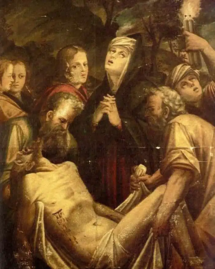 Pintura de Angelino Medoro con escena religiosa