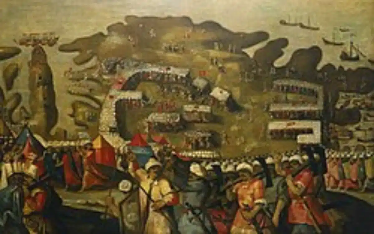 Pintura de Mateo Pérez de Alesio con escena histórica
