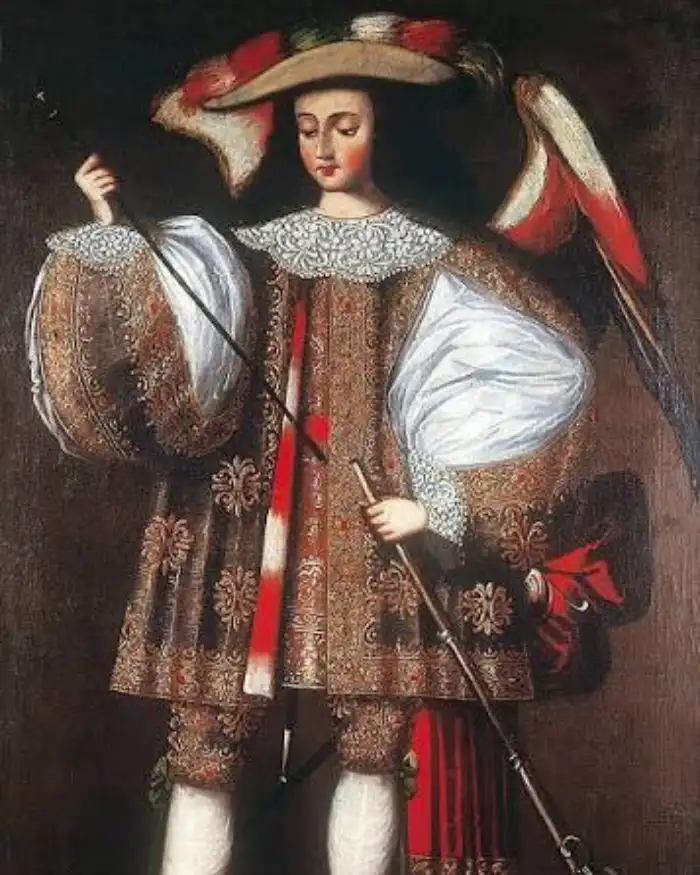Pintura hispánica de un soldado con vestimenta colonial