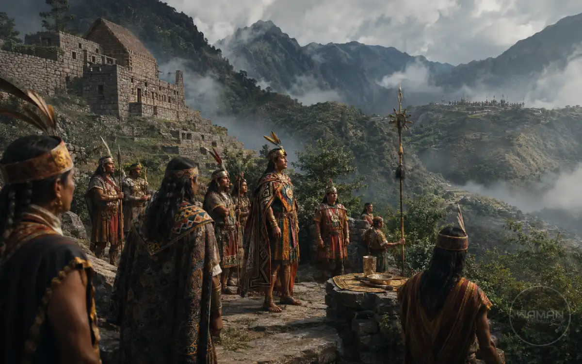 Representación realista de los incas de Vilcabamba en un centro arqueológico de Vilcabamba