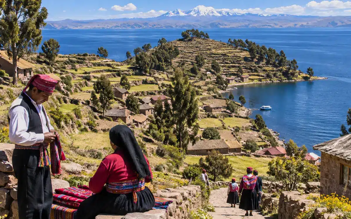 Entre muros de piedra y tejidos coloridos, la vida en Taquile transcurre con calma frente a uno de los paisajes más hermosos del altiplano.