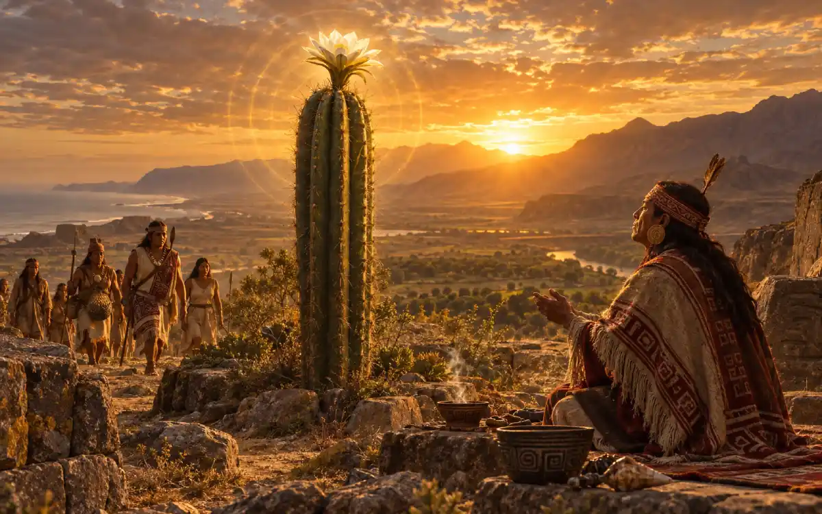 Representación histórica de una ceremonia prehispánica vinculada con la Wachuma en el antiguo Perú