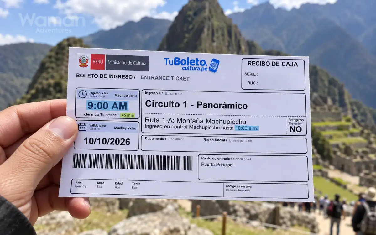 Boleto de ingreso a Machu Picchu correspondiente al Circuito 1 Ruta 1-A