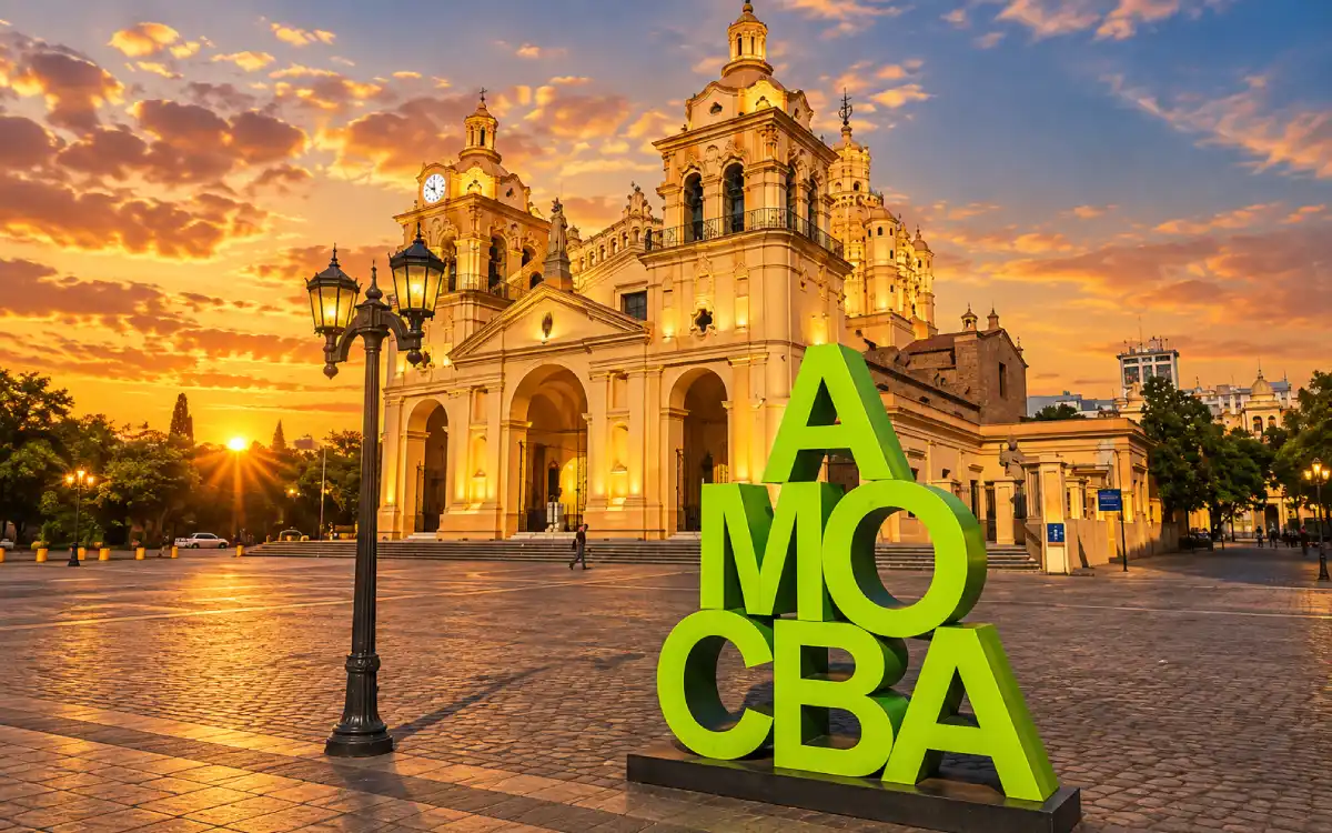 Catedral de Córdoba iluminada con luces cálidas al atardecer