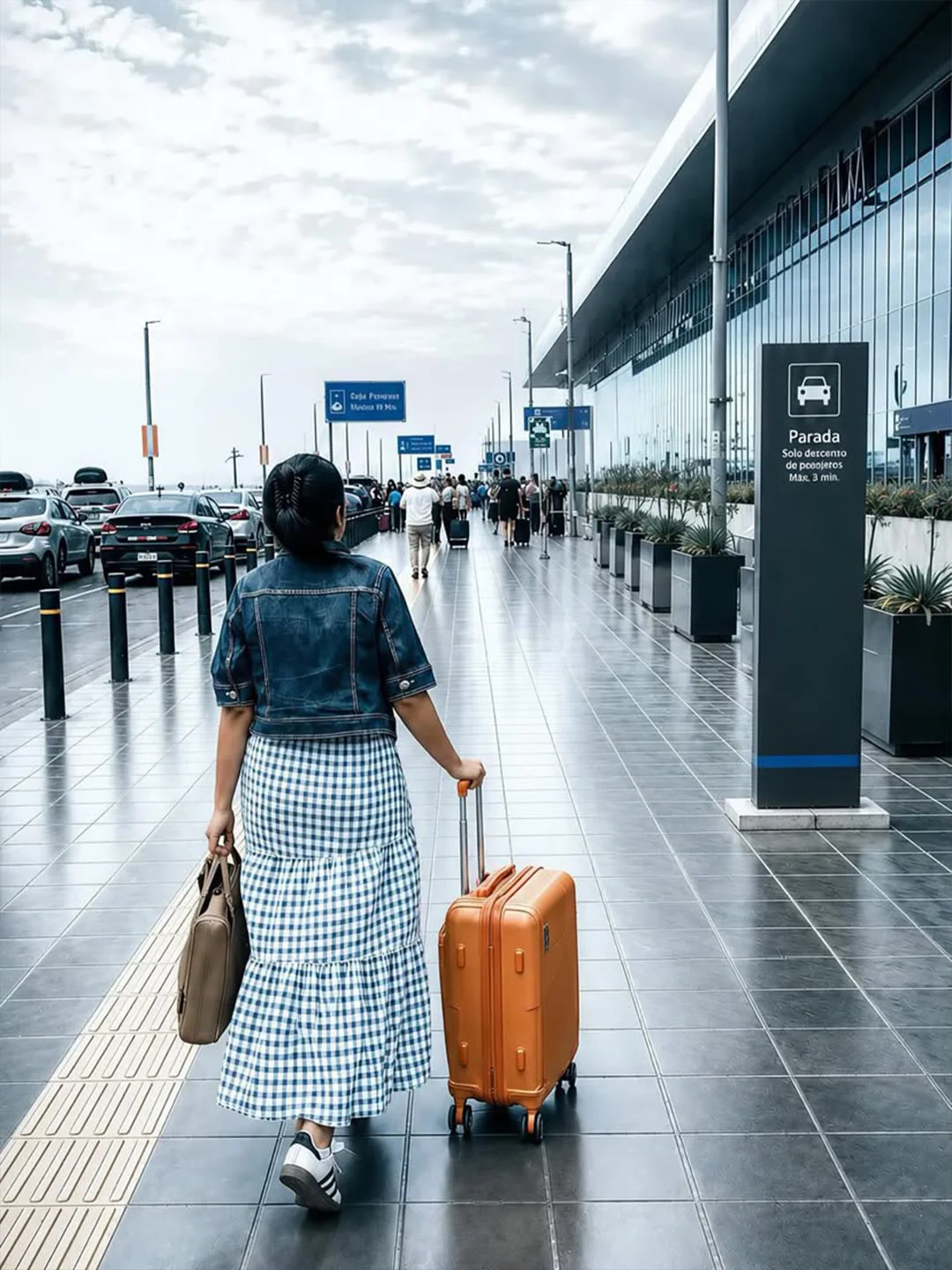 Traveler carrying luggage outside the new Jorge Chávez Airport terminal