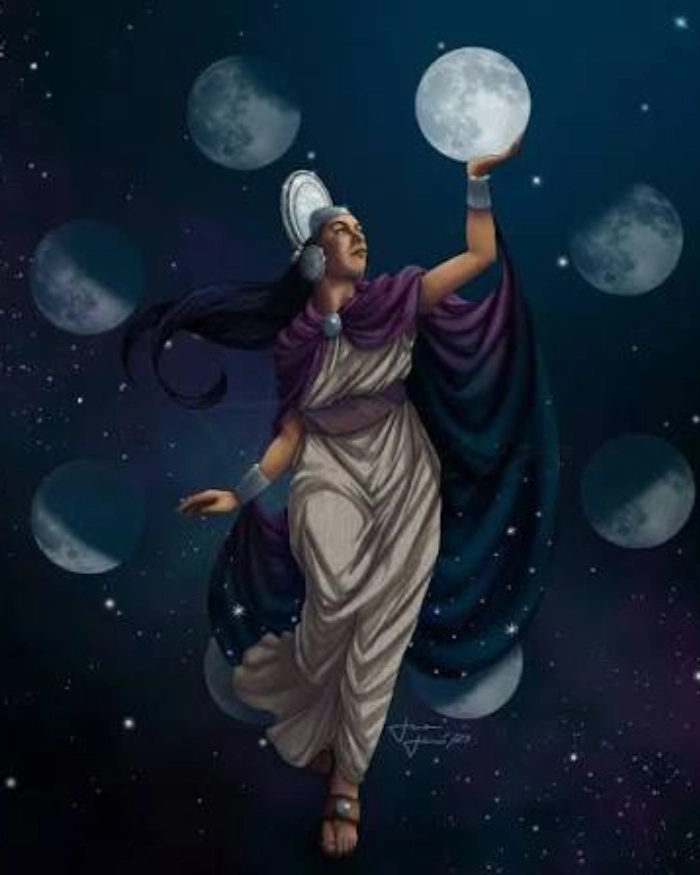 Representación artística de Mama Quilla como divinidad inca relacionada con la Luna