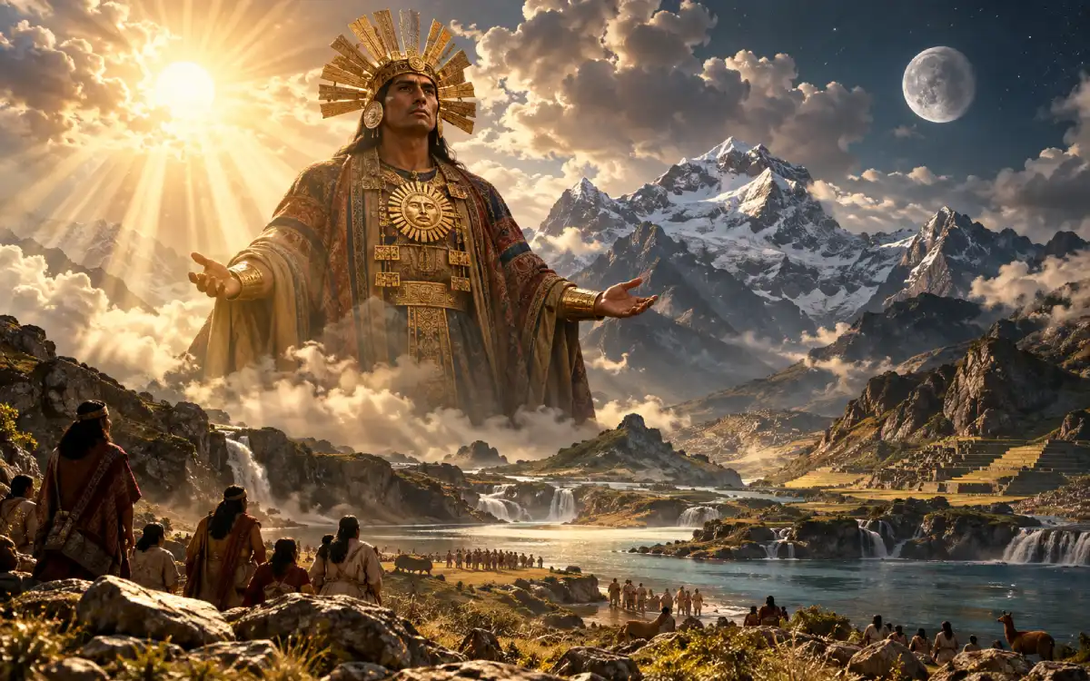 Representación artística de Wiracocha como divinidad creadora del mundo andino e inca