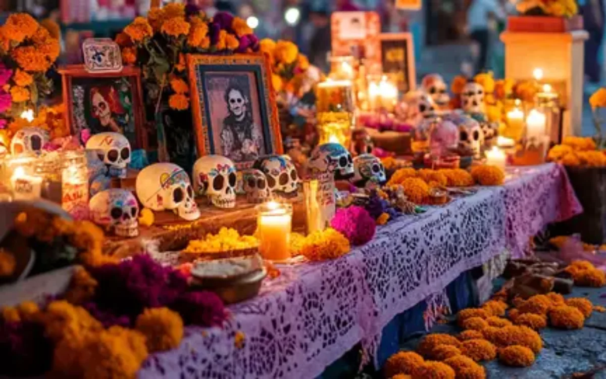 Altar tradicional del Día de Muertos en México con flores de cempasúchil