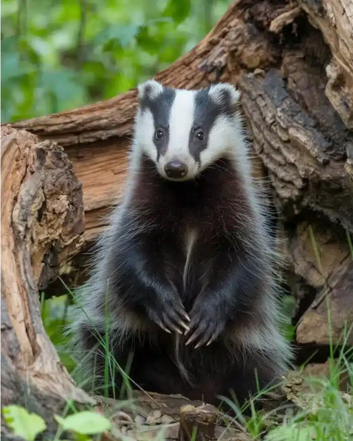 Tejón entre troncos y vegetación como ejemplo de fauna presente en Guanajuato