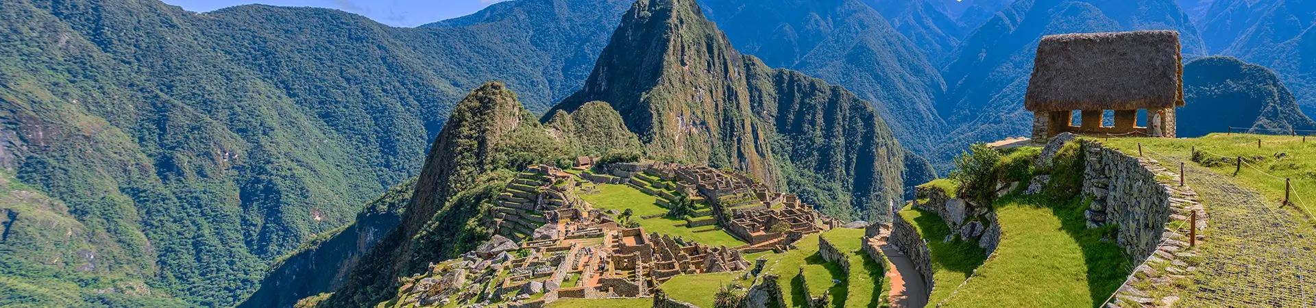 Paisagem panorâmica de montanha da página original da Trilha Inca